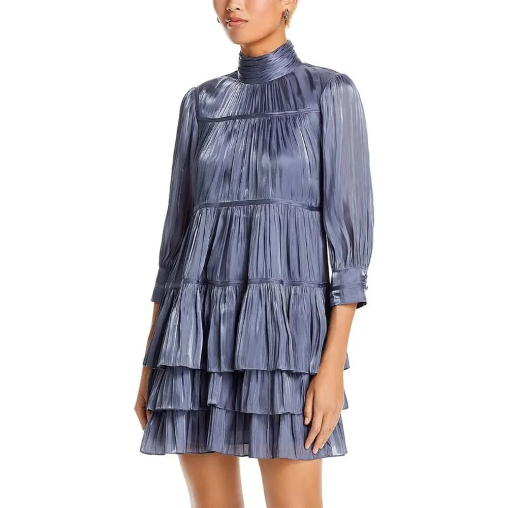 Cinq a Sept Womens Riva Gray Pleated Mini Formal Shift Dress NWT
